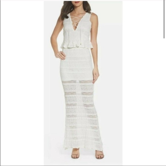 New! Anthropologie x  Foxiedox Makalya Peplum Lace Maxi Dress Ivory NWT - Picture 1 of 6